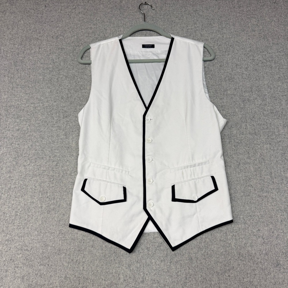Coofandy Slim Fit Formal Dress Vest Small White Black Contrast Trim Piping